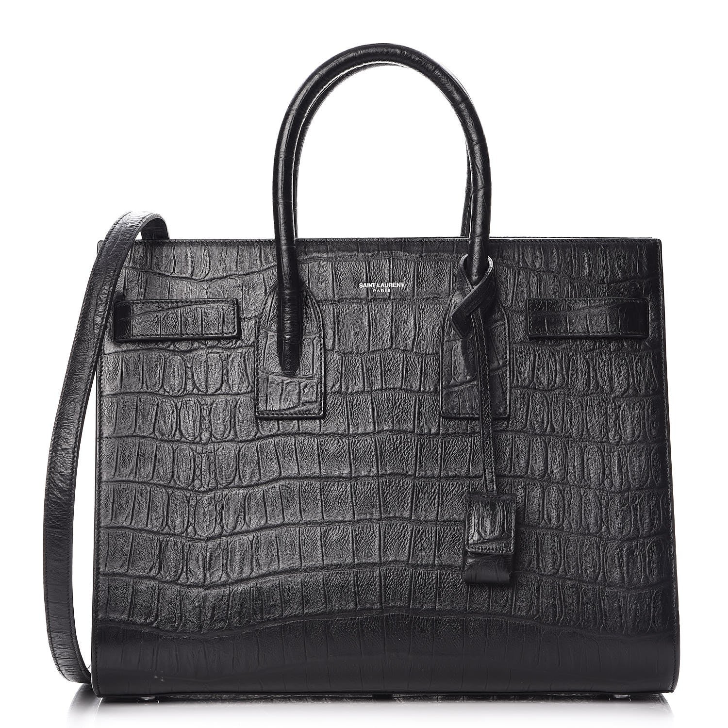Saint Laurent Calfskin Crocodile Embossed Small Sac de Jour Black 1 of 11