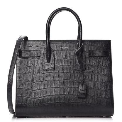 Saint Laurent Calfskin Crocodile Embossed Small Sac de Jour Black 1 of 11