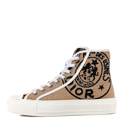Christian Dior Jute Canvas Embroidered Motif High Top Sneakers 35 Raw Beige 1 of 6