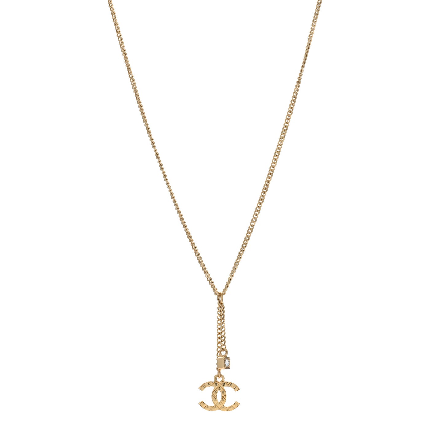 Crystal Quilted CC Chain Necklace Gold