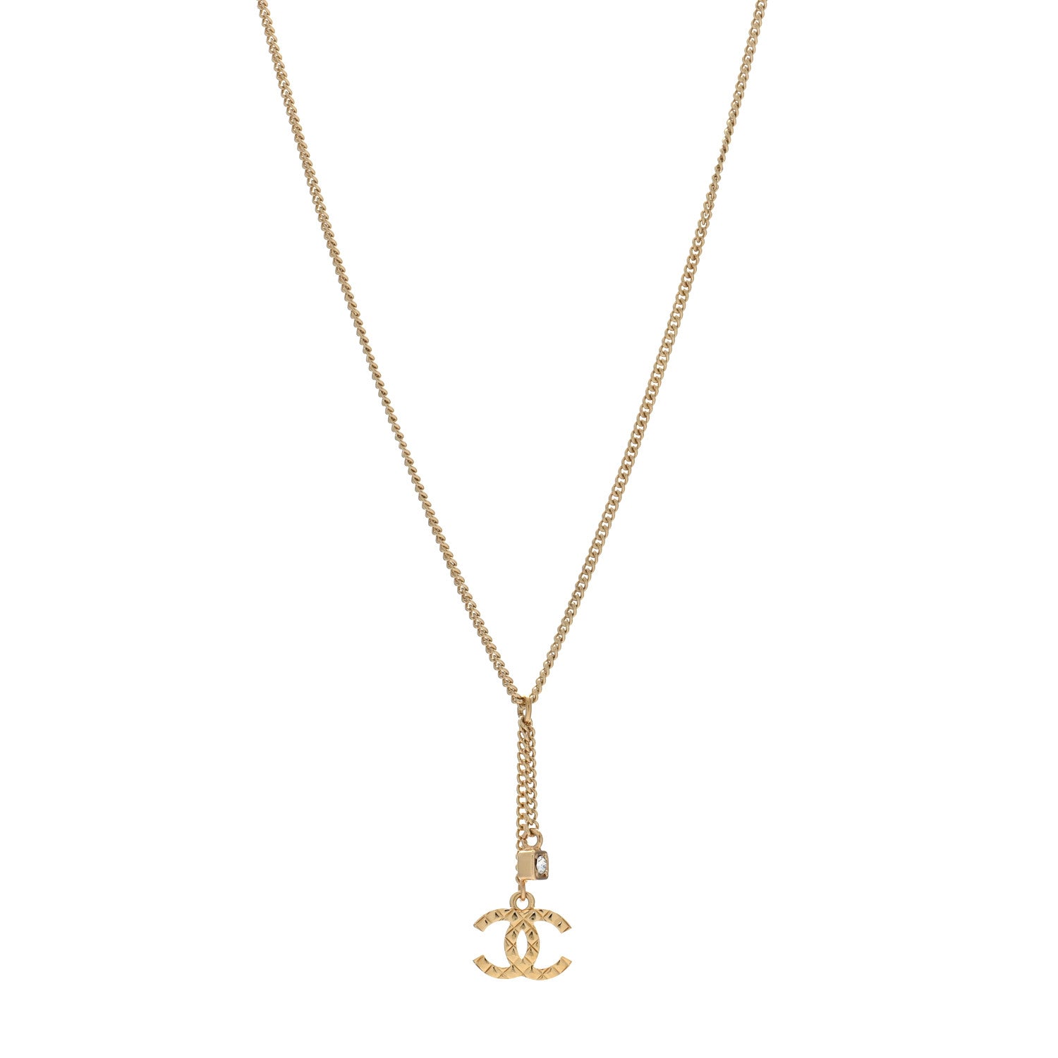 Chanel Crystal Quilted CC Chain Necklace Gold 1 of 4