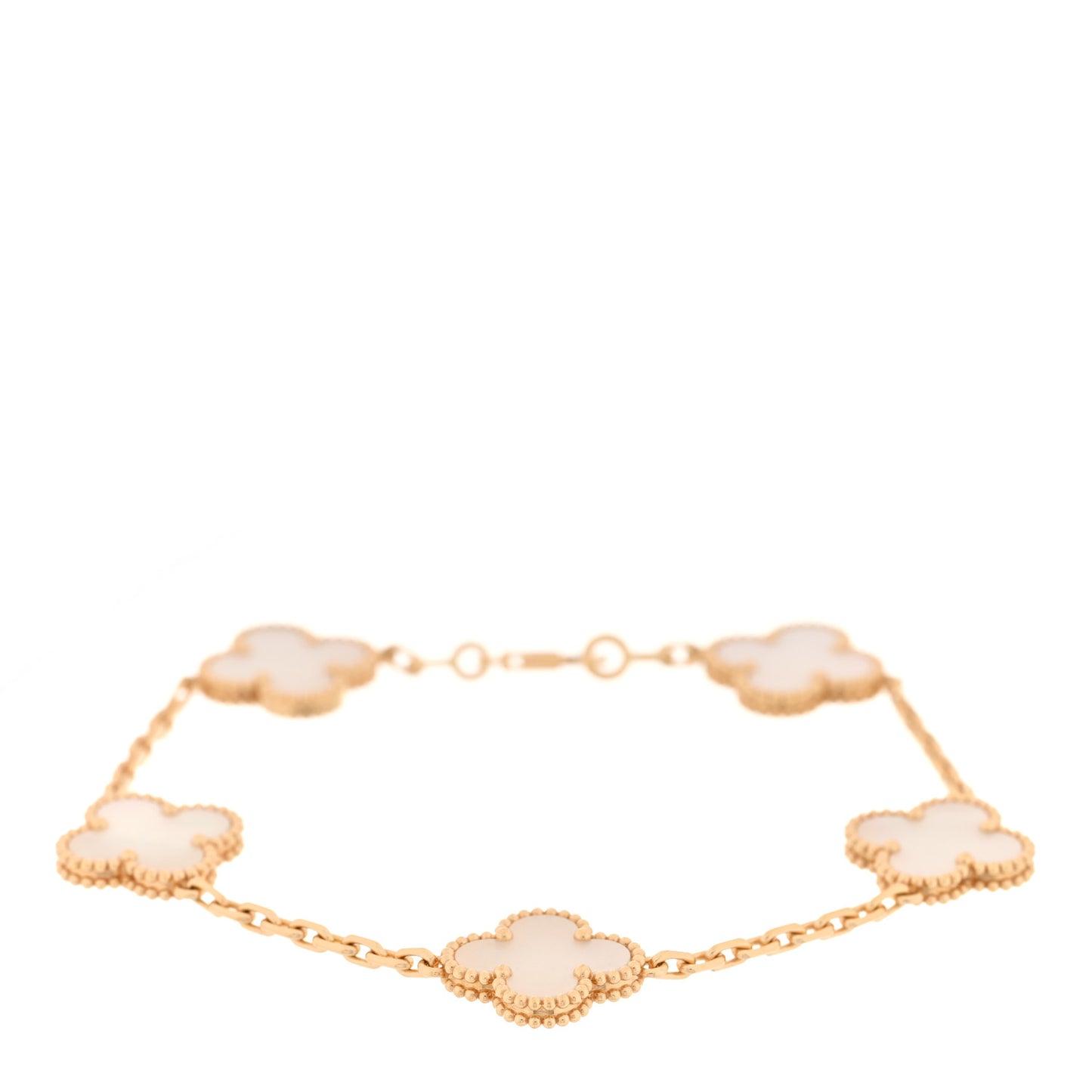 18K Yellow Gold Mother of Pearl 5 Motifs Vintage Alhambra Bracelet