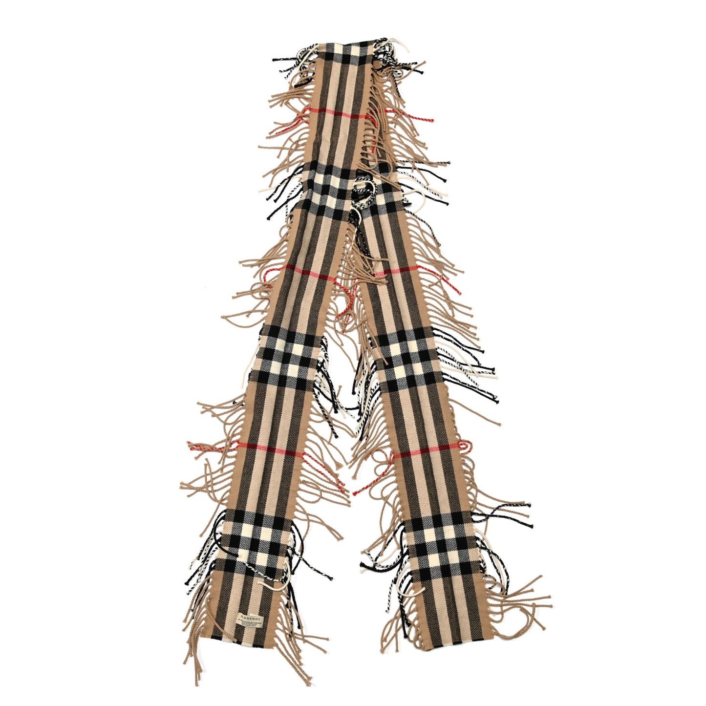 Wool Cashmere Half Mega Check Happy Fringe Scarf Camel