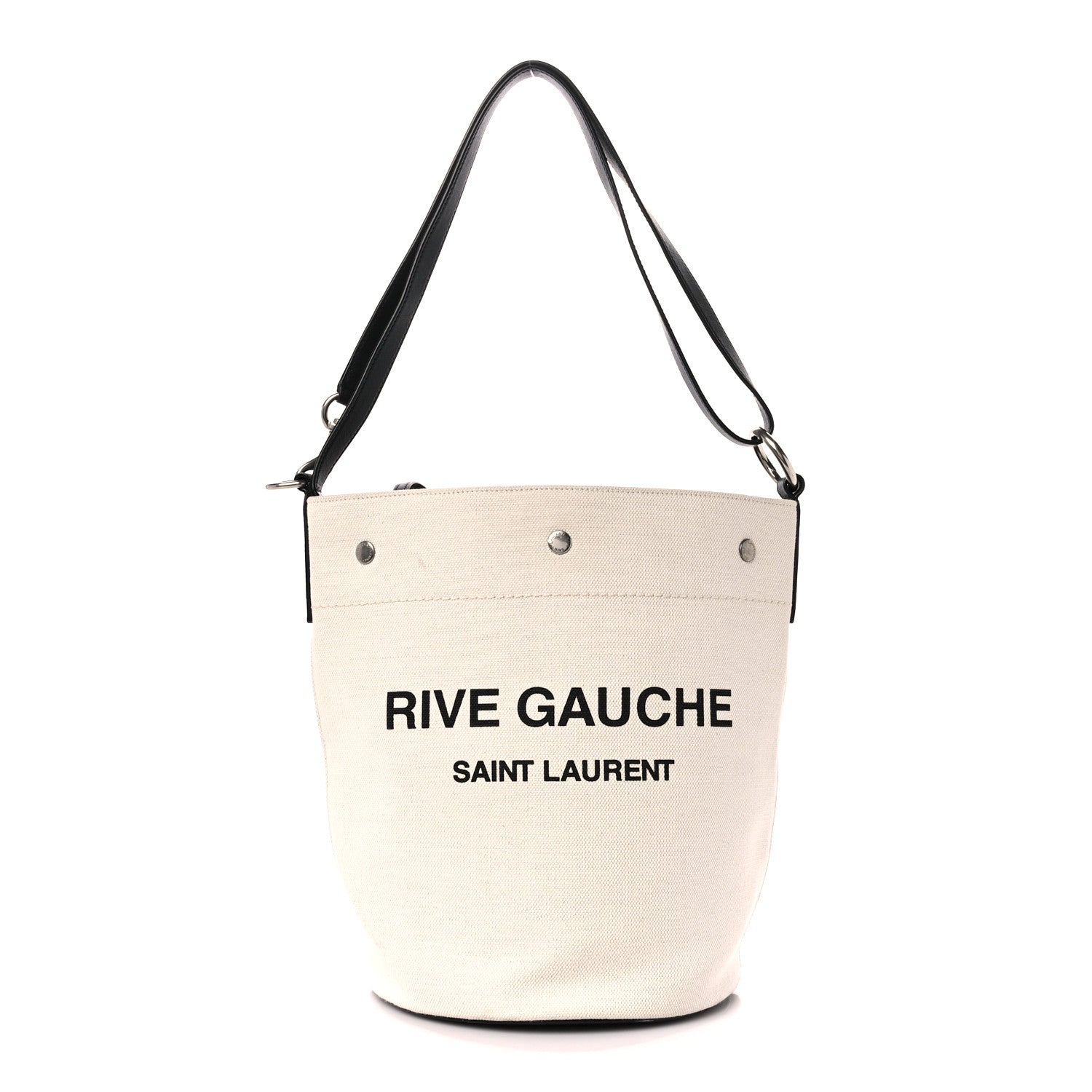 Saint Laurent Linen Calfskin Rive Gauche Bucket Bag Greggio Natural 3 of 15