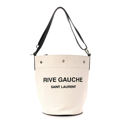 Saint Laurent Linen Calfskin Rive Gauche Bucket Bag Greggio Natural 3 of 15