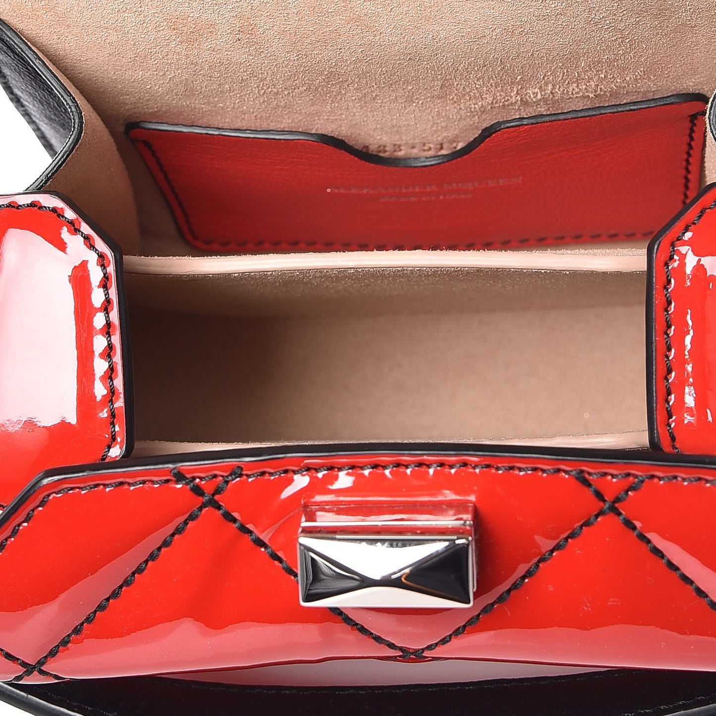 Patent Quilted Nano Box Shoulder Bag Red