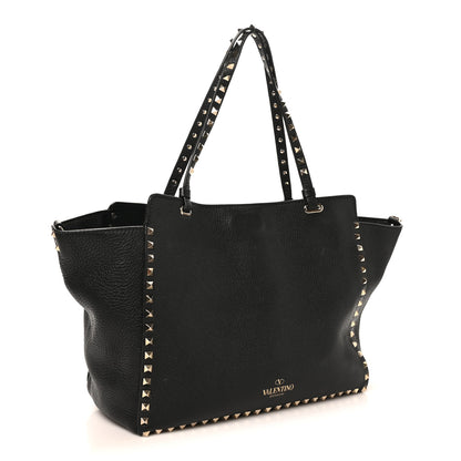 Valentino Garavani Pebbled Calfskin Medium Rockstud Tote Black 3 of 9