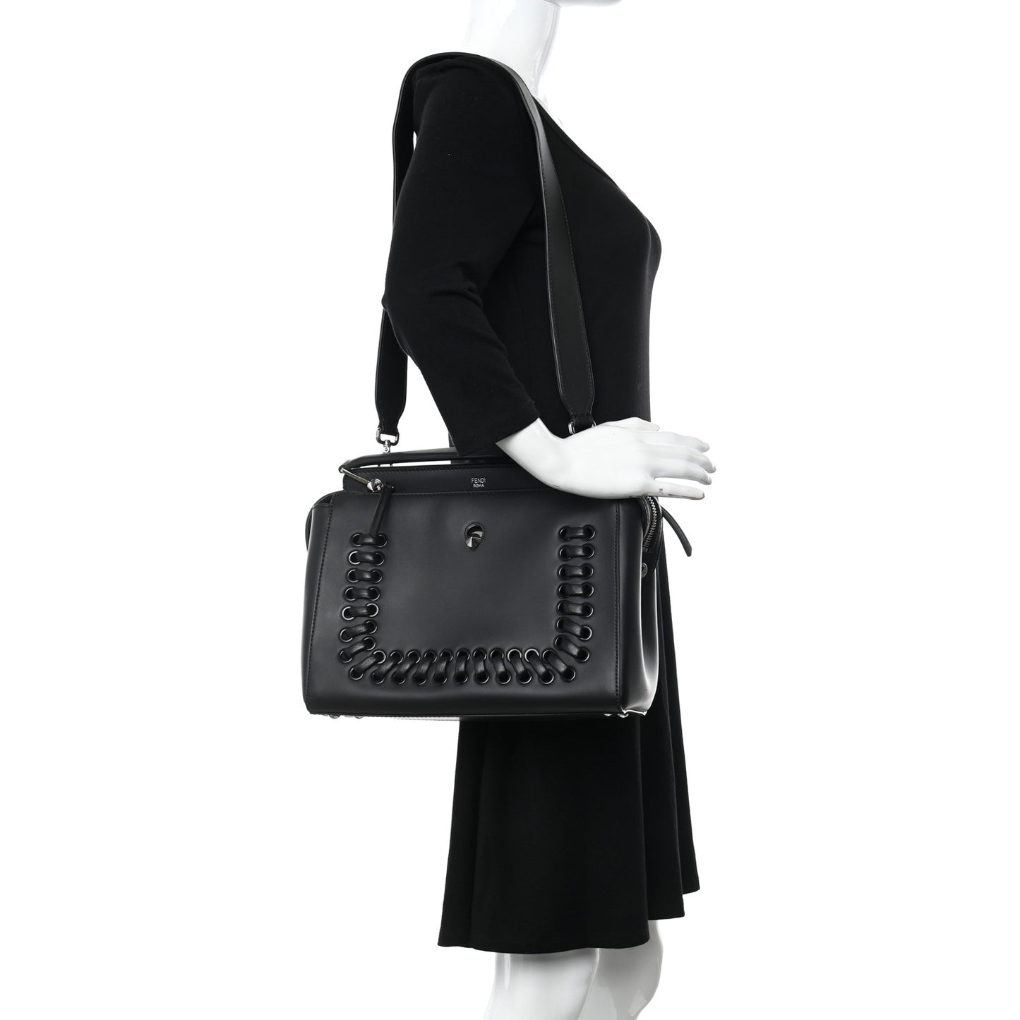 Vitello Baltico Dolce Shiny Nappa Lace Up DotCom Satchel Black Blue