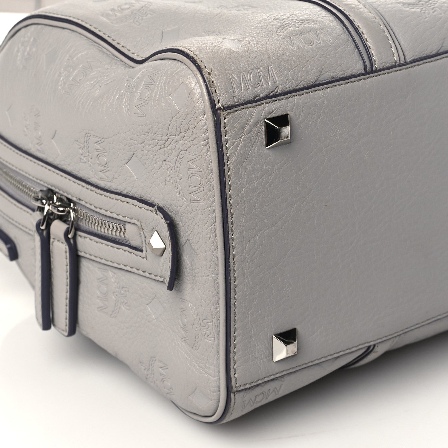 MCM Calfskin Ottomar Monogram Essential Boston Bag Grey 9 of 12
