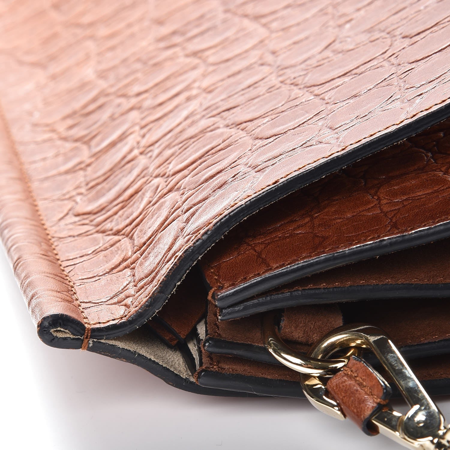 Chloe Calfskin Crocodile Embossed Medium Faye Shoulder Bag Mahogany 10 of 11