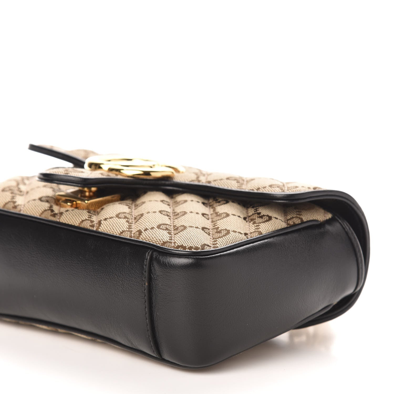 Gucci Monogram Matelasse Diagonal Mini GG Marmont Shoulder Bag Beige Black 10 of 11