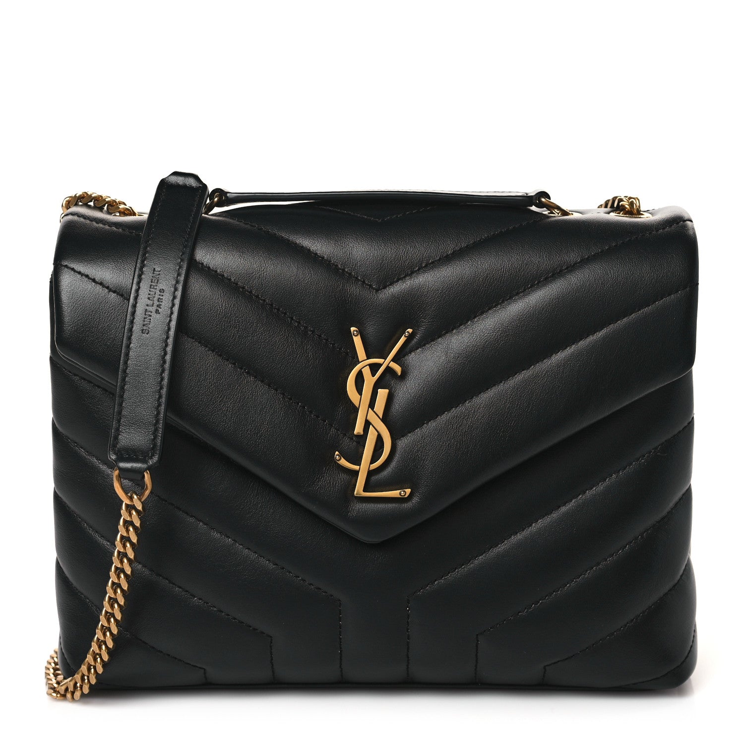 Saint Laurent Calfskin Y Quilted Monogram Small Loulou Chain Satchel Black 1 of 9