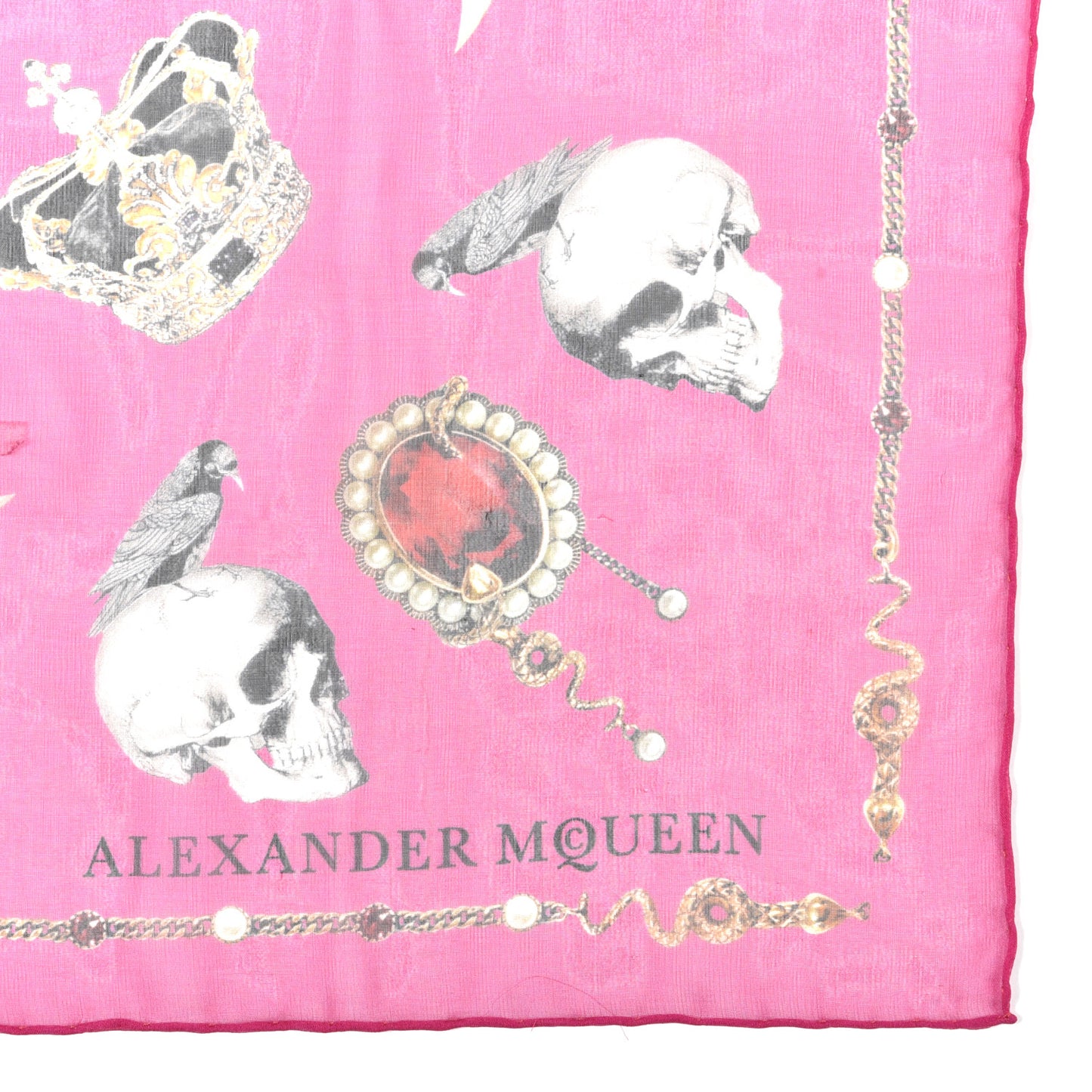 Silk Chiffon Skull Butterfly Scarf Fuxia Multicolor