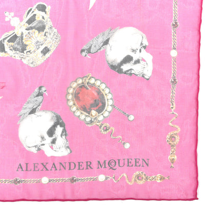 Alexander McQueen Silk Chiffon Skull Butterfly Scarf Fuxia Multicolor 3 of 4