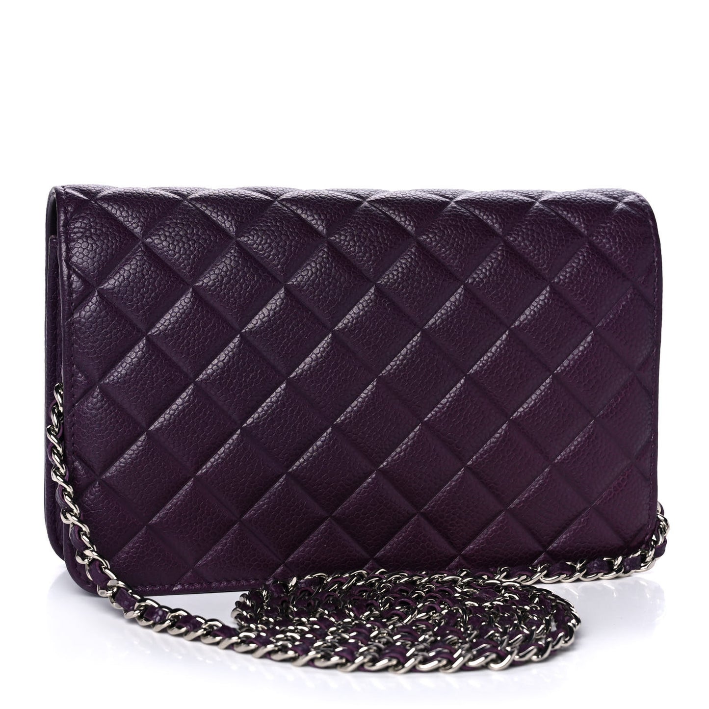 Caviar Quilted Diamond CC Wallet On Chain WOC Dark Purple