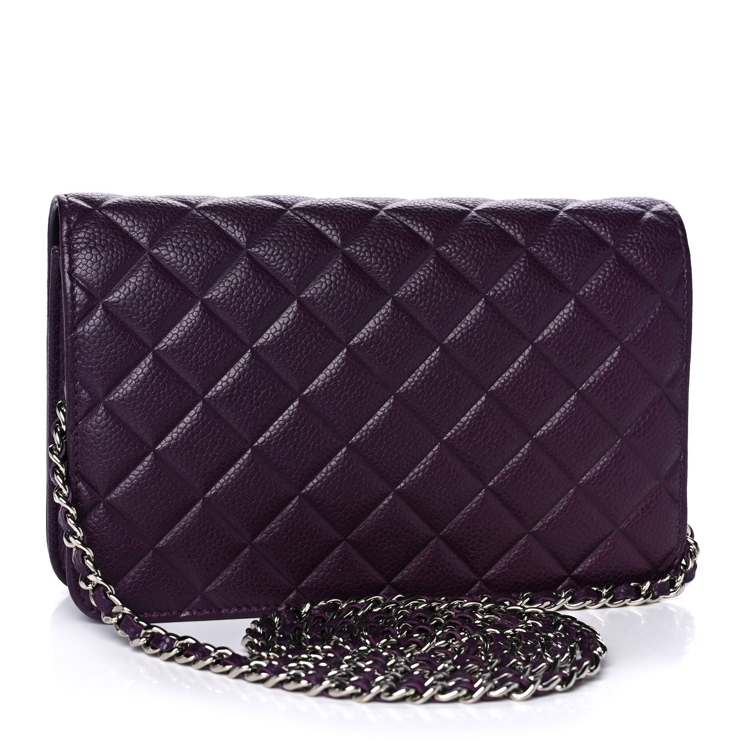 Chanel Caviar Quilted Diamond CC Wallet On Chain WOC Dark Purple 2 of 14