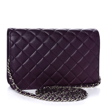Chanel Caviar Quilted Diamond CC Wallet On Chain WOC Dark Purple 2 of 14