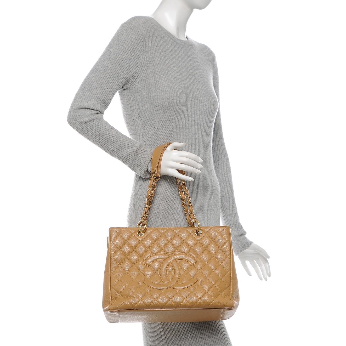 Caviar Quilted Grand Shopping Tote GST Beige