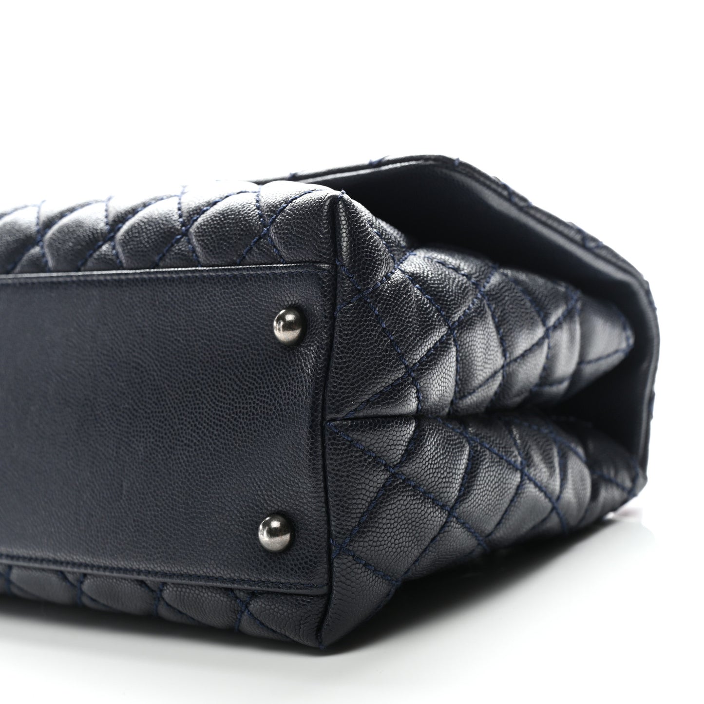 Caviar Lizard Quilted Small Coco Handle Flap Navy Blue