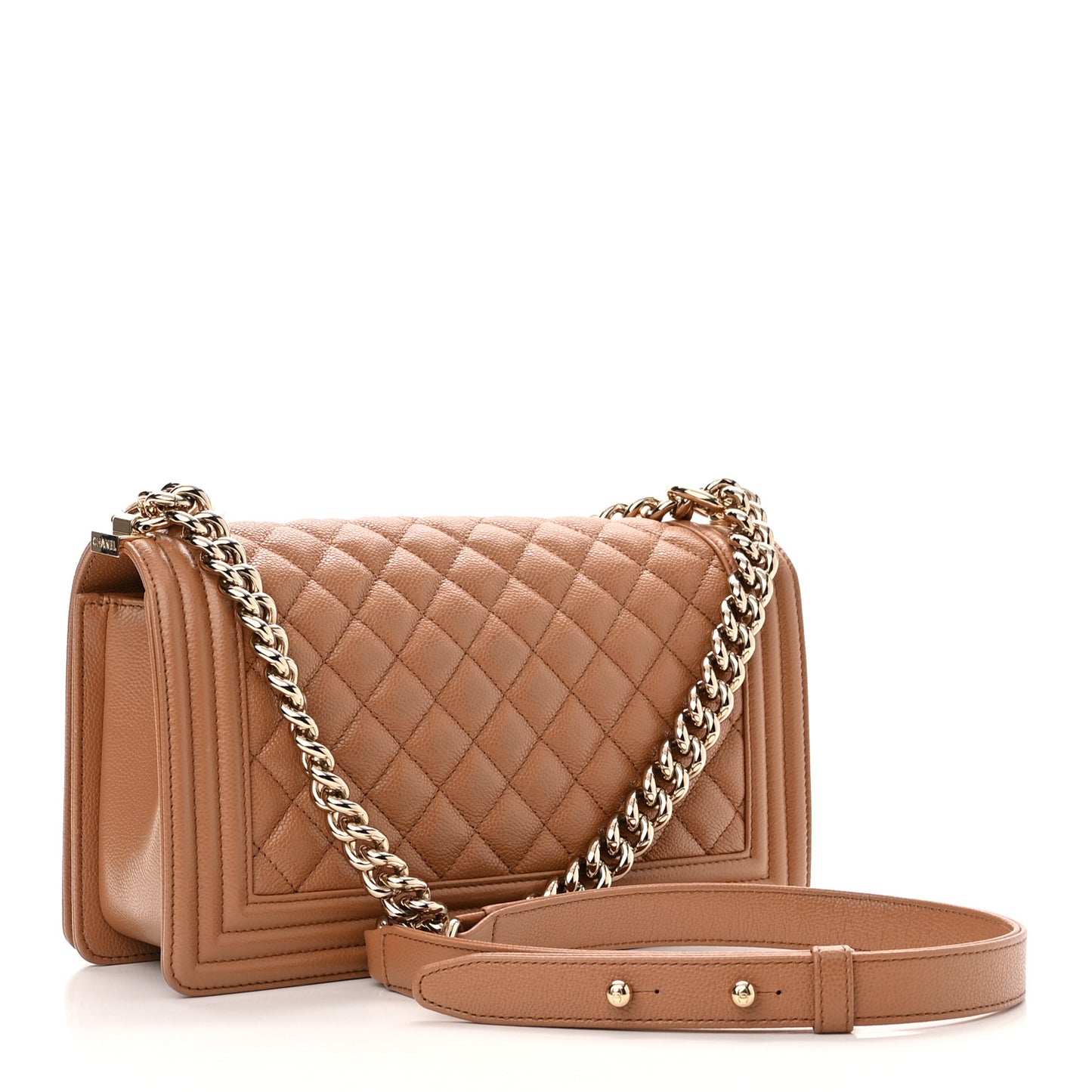 Caviar Quilted Medium Boy Flap Light Brown