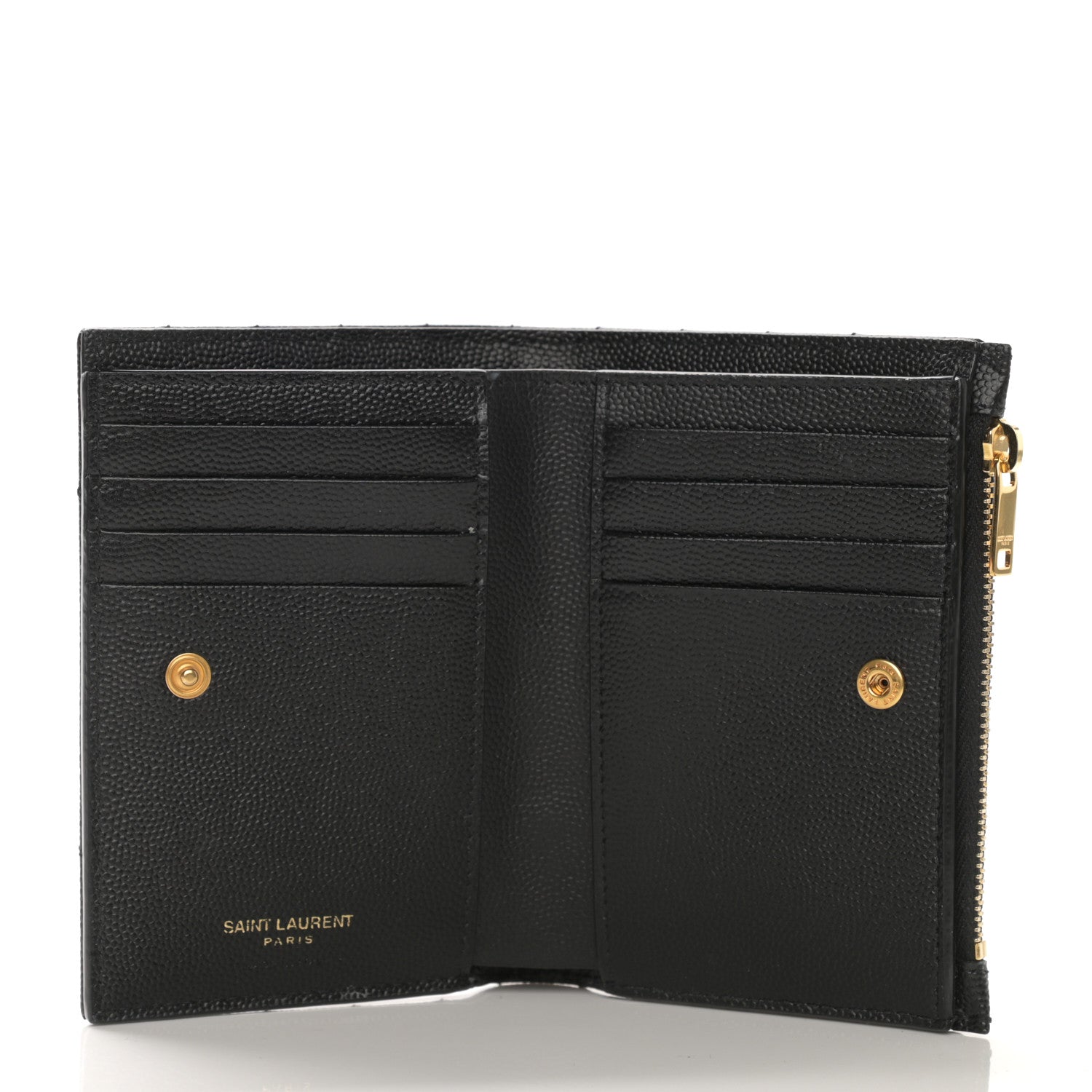 Saint Laurent Grain De Poudre Matelasse Chevron Monogram Zipped Card Case Black 5 of 8
