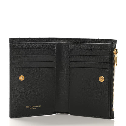 Saint Laurent Grain De Poudre Matelasse Chevron Monogram Zipped Card Case Black 5 of 8