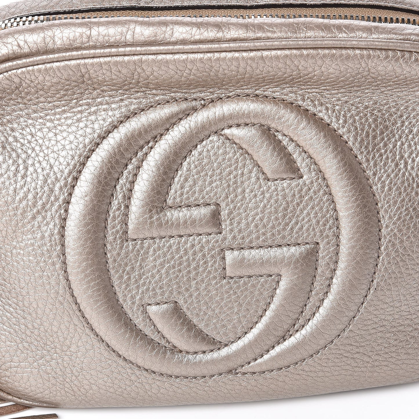 Metallic Pebbled Calfskin Small Soho Disco Bag Golden Beige