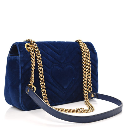 Gucci Velvet Matelasse Small GG Marmont Shoulder Bag Cobalt Blue 3 of 15