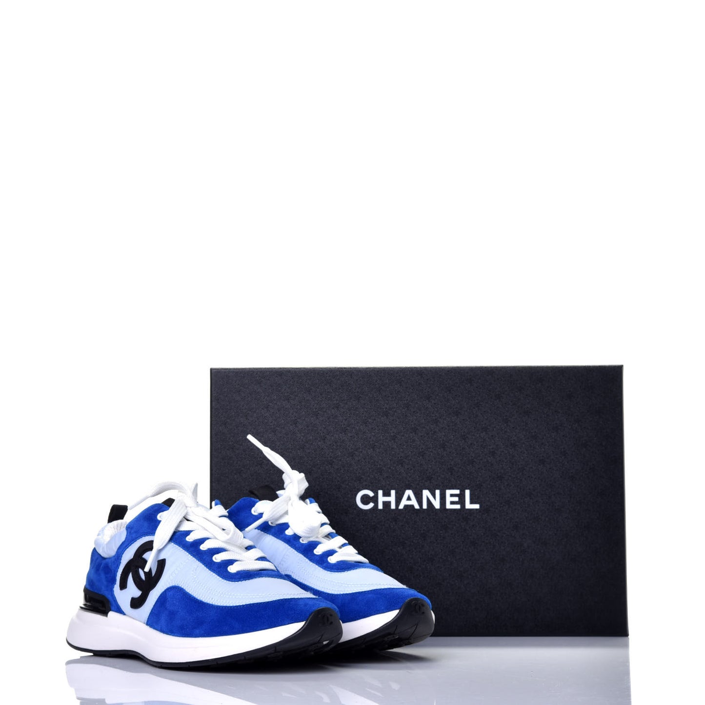Nylon Suede Calfskin CC Sneakers 38 Blue Light Blue