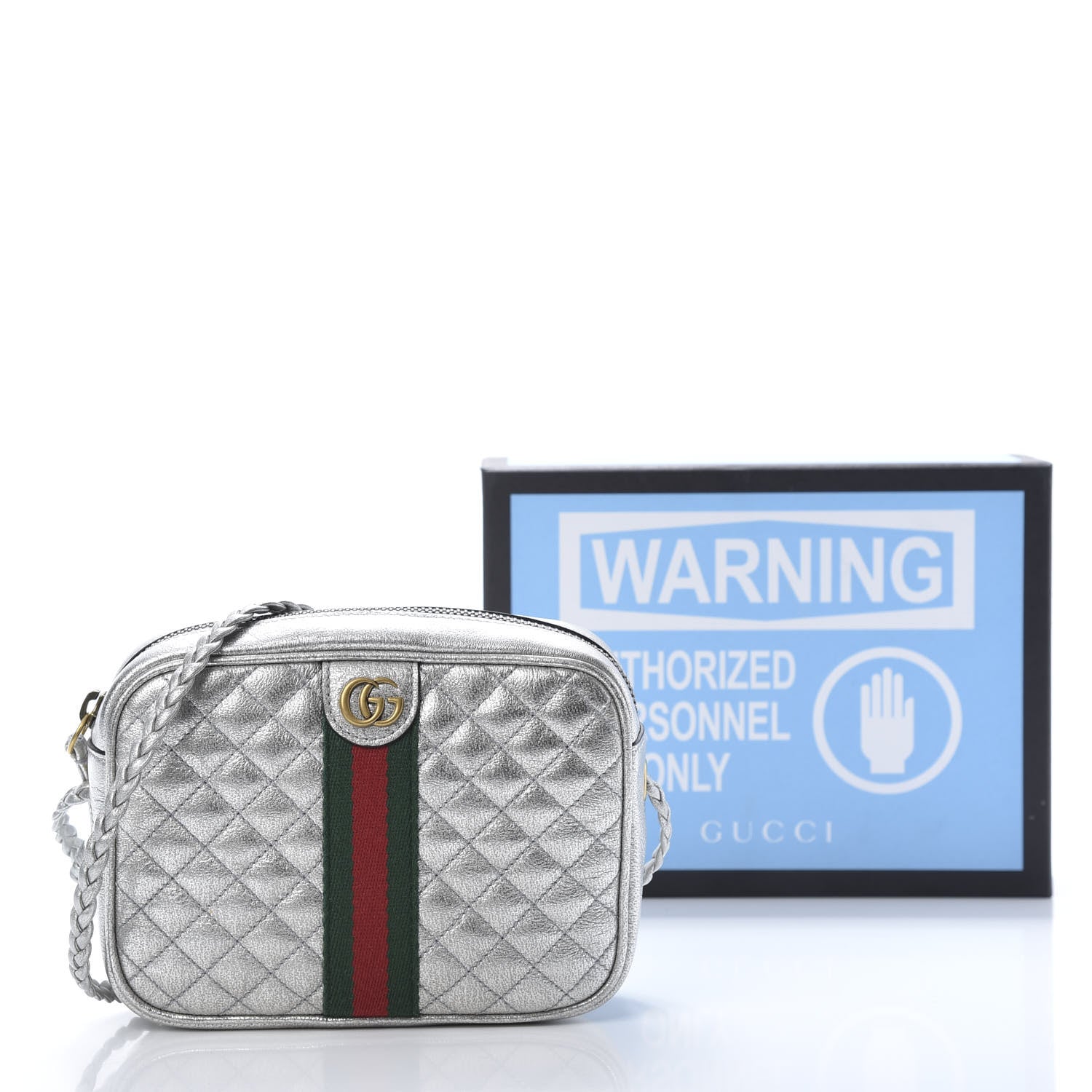 Gucci Laminated Nappa Web Trapuntata Mini GG Shoulder Bag Argento 10 of 10
