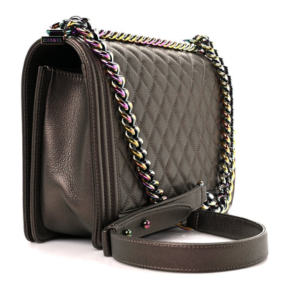 Chanel Iridescent Goatskin Quilted New Medium Boy Flap Dark Gold 3 of 10