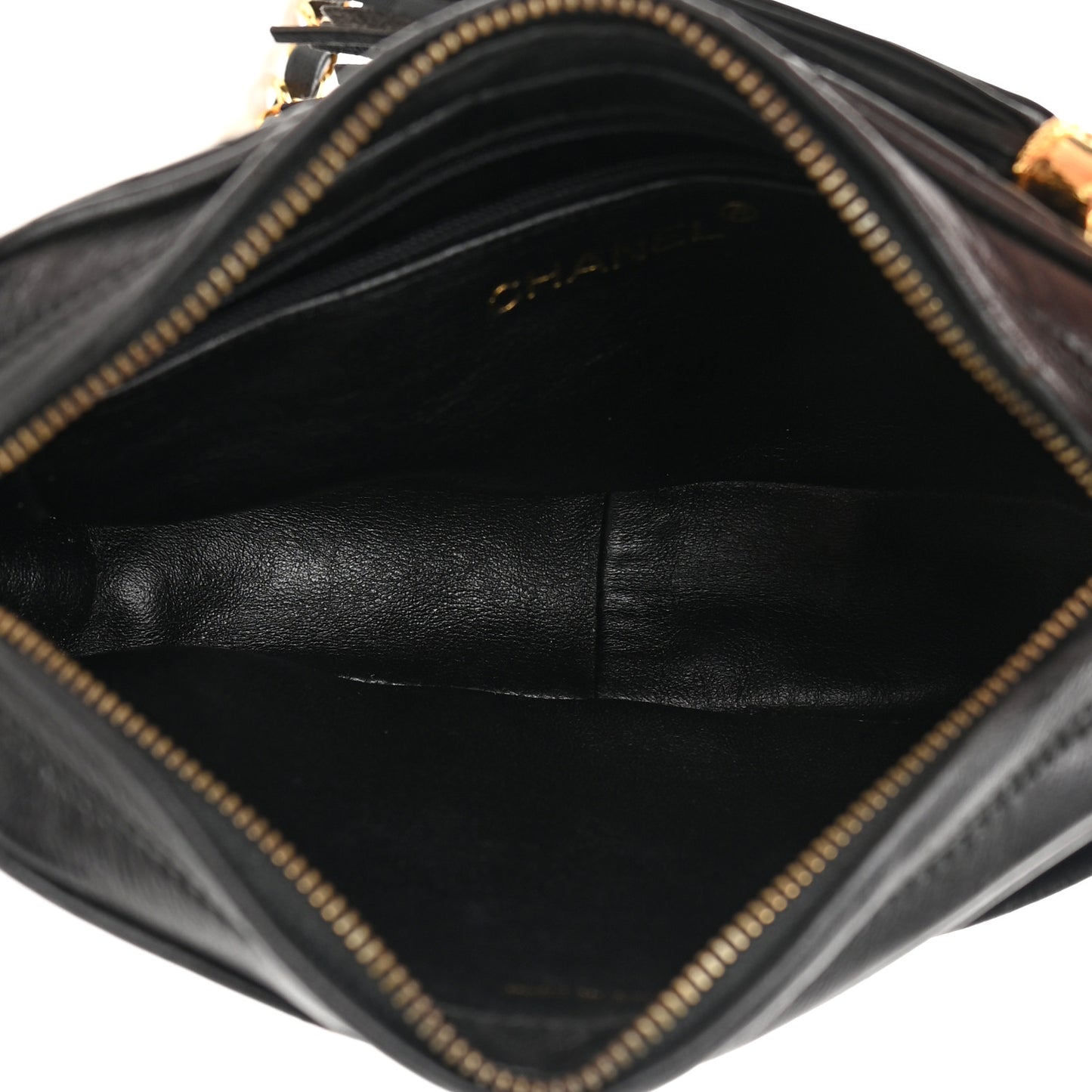 Lambskin Quilted Tassel Camera Case Black