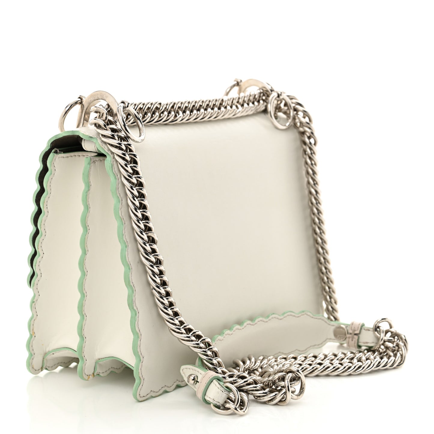 Vitello Liberty Scalloped Studded Small Kan I Shoulder Bag White