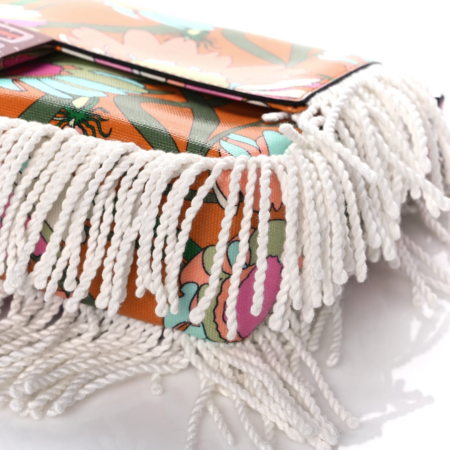 Coated Canvas Fringe Maxi Daisies Baguette Arancio White Multicolor
