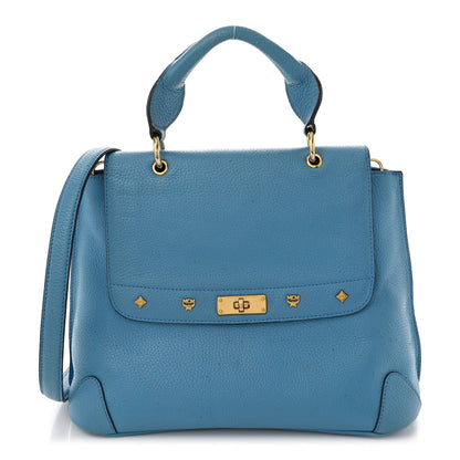 MCM Grained Calfskin First Lady Satchel Blue 1 of 12