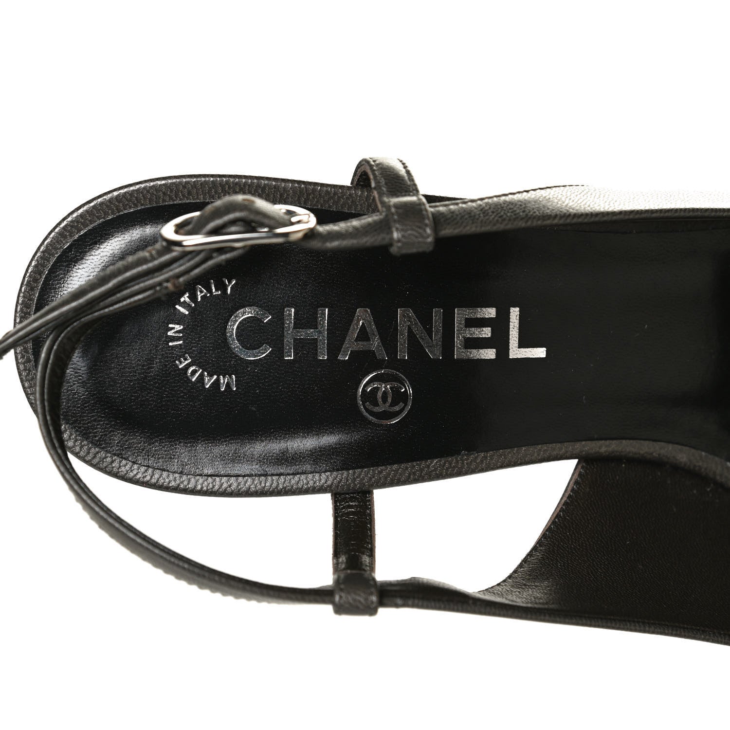 Chanel Lambskin Cap Toe CC Slingback Heels 39.5 Grey Black 10 of 11