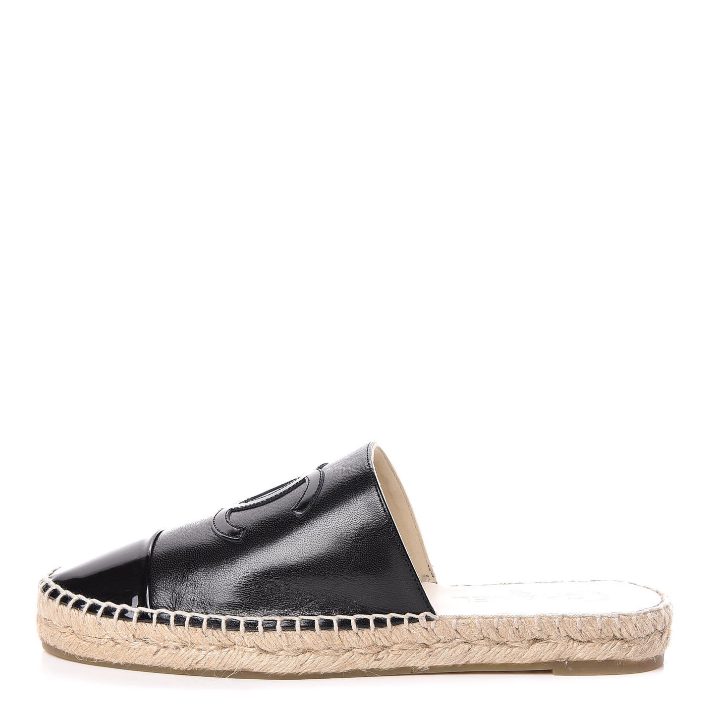 Iridescent Goatskin Patent CC Espadrille Mules 39 Black