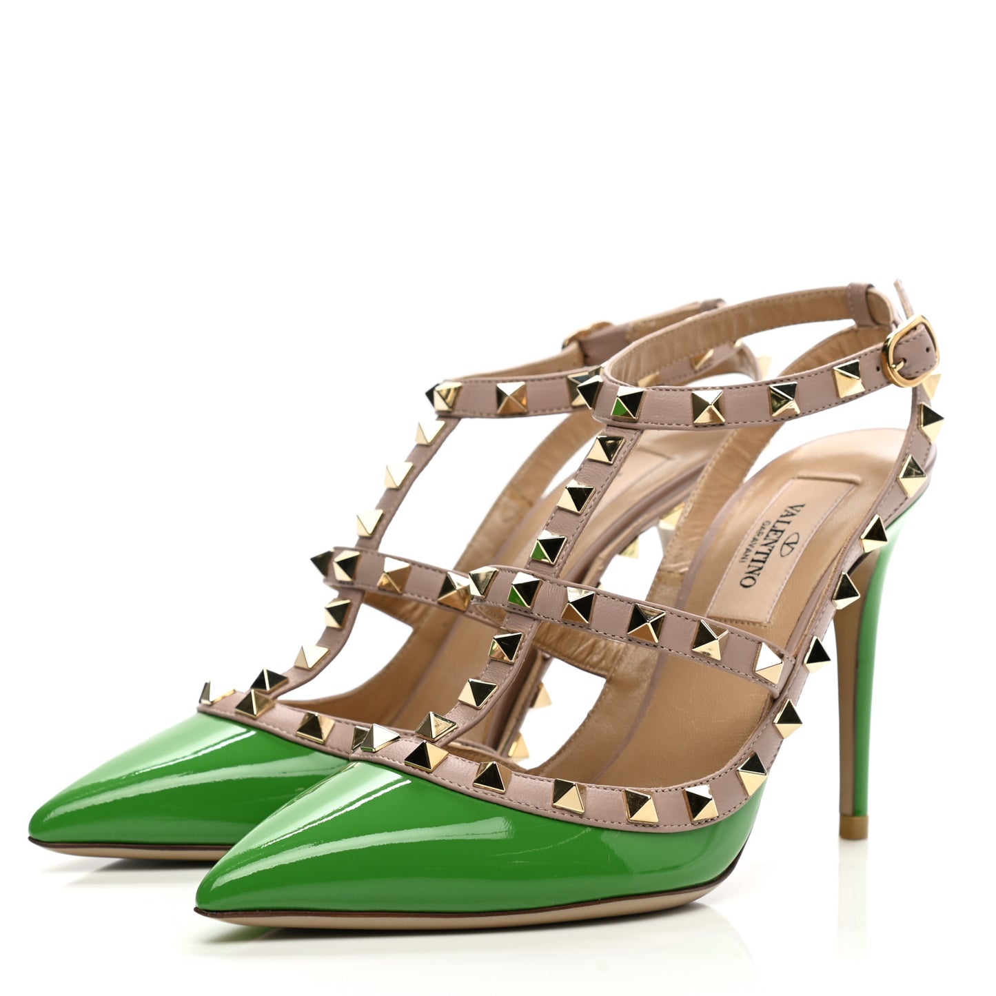 Patent Nappa Rockstud Ankle Strap 100mm Pumps 36.5 Green Poudre