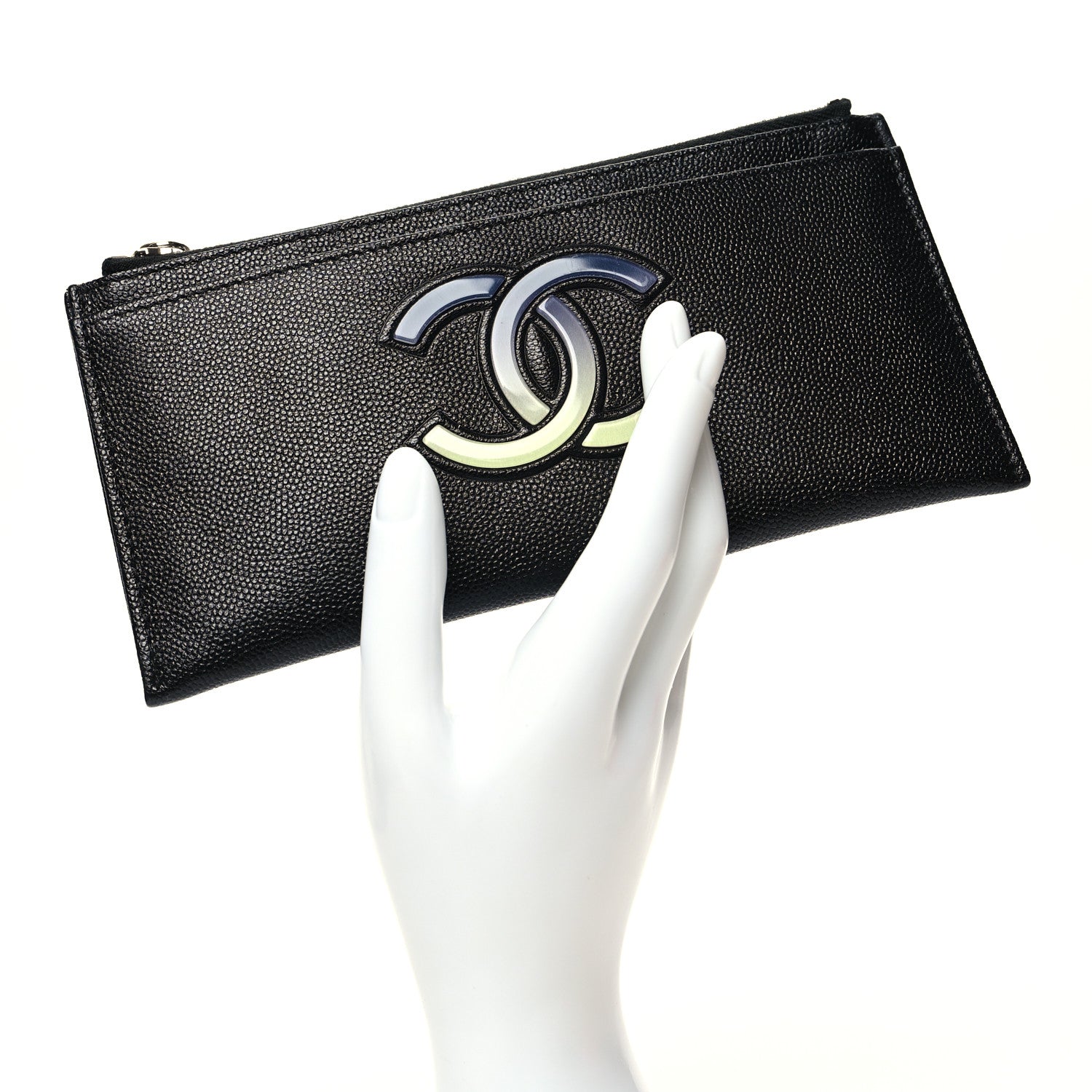 Chanel Caviar CC Classic Zip Pouch Black Blue Green 2 of 10