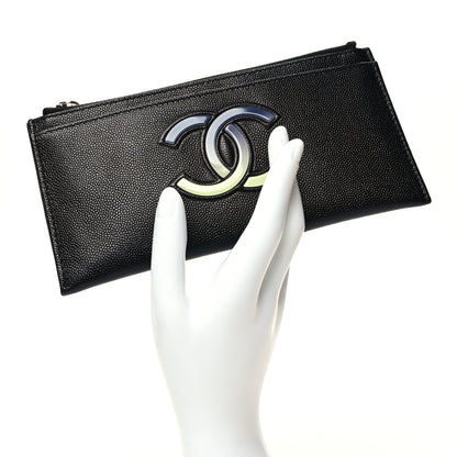 Chanel Caviar CC Classic Zip Pouch Black Blue Green 2 of 10
