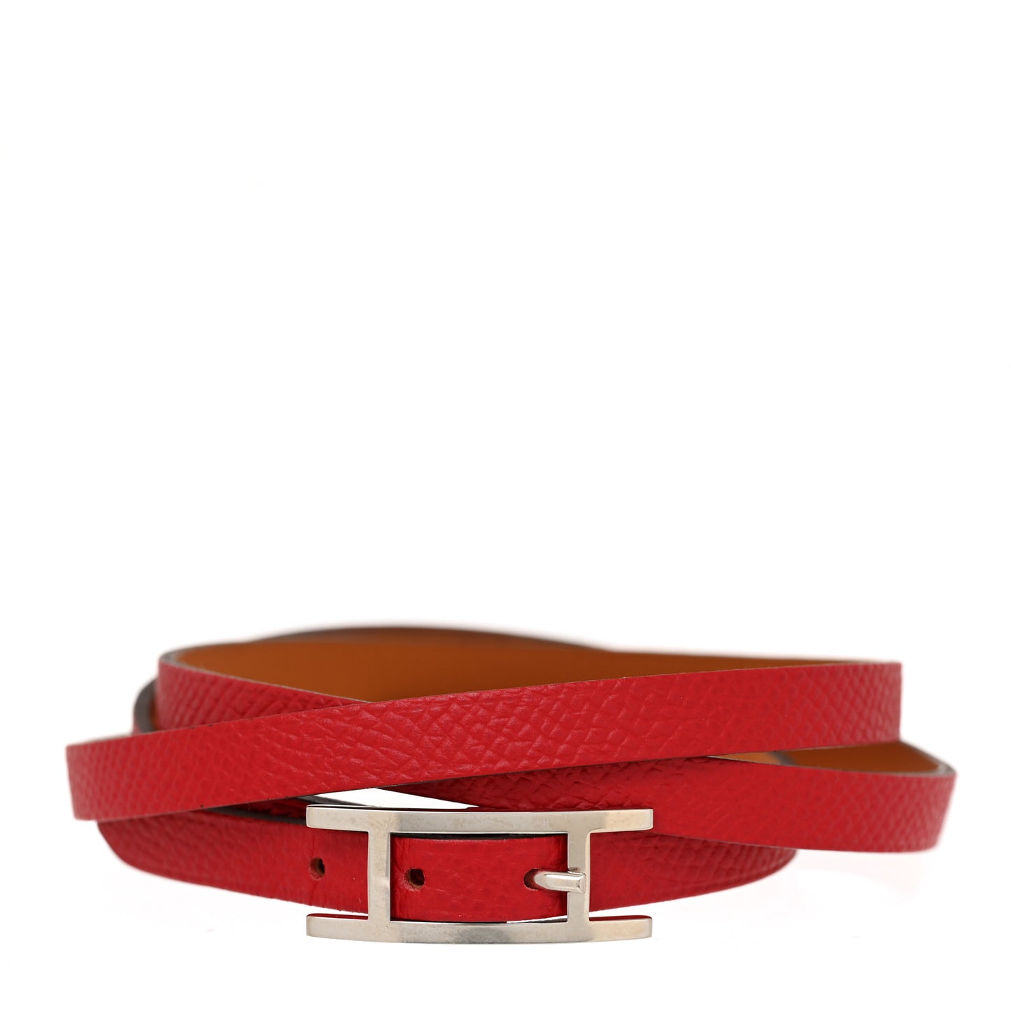 Epsom Hapi 3 MM Triple Tour Wrap Bracelet M Rouge Casaque