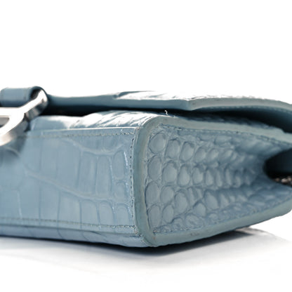 Balenciaga Shiny Calfskin Crocodile Embossed Hourglass Chain Bag Blue Grey 14 of 17