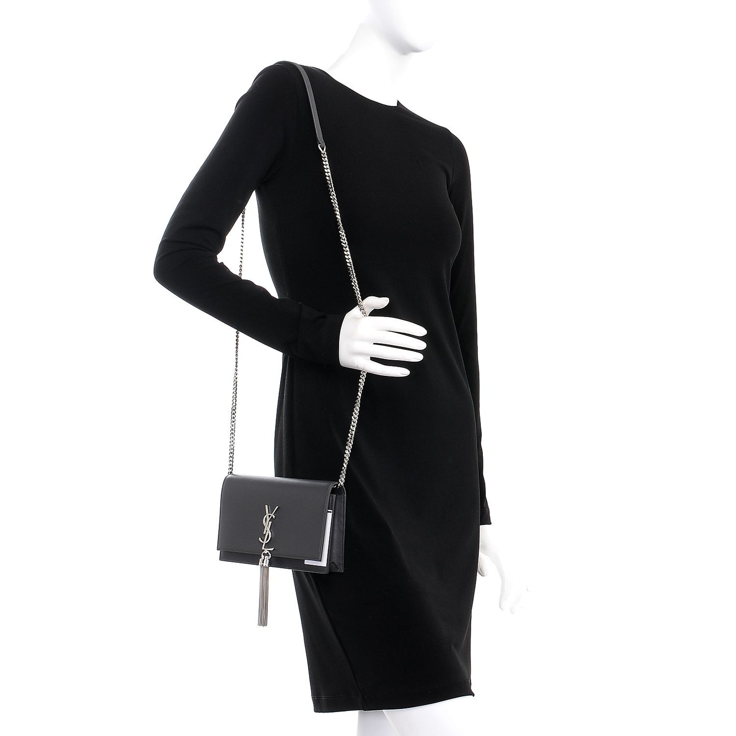 Smooth Calfskin Classic Monogram Kate Tassel Chain Wallet Grey