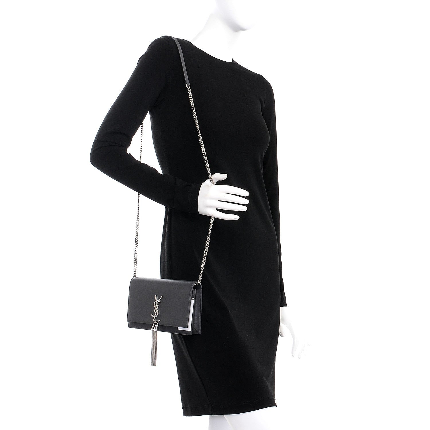 Saint Laurent Smooth Calfskin Classic Monogram Kate Tassel Chain Wallet Grey 2 of 7