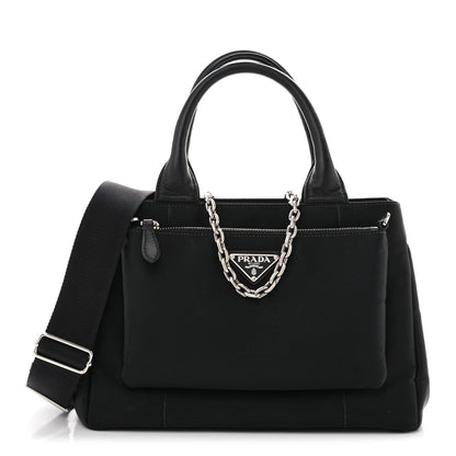 Prada Tessuto Nylon Nappa Zip Pocket Chain Tote Black 1 of 12