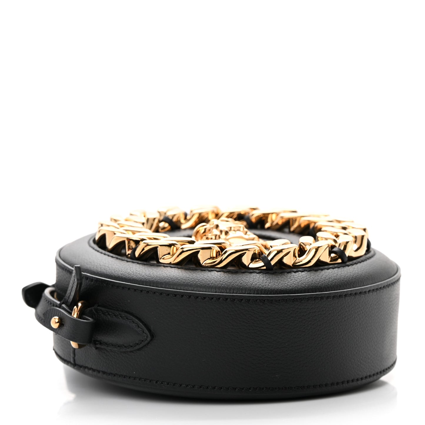 Calfskin Mini La Medusa Chain Round Crossbody Bag Black