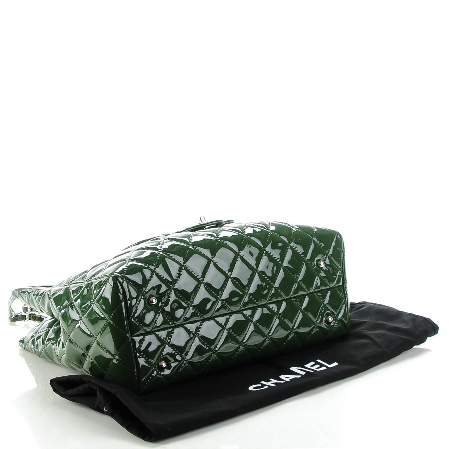 Patent Quilted Large Coco Shine Shopping Tote Dark Green