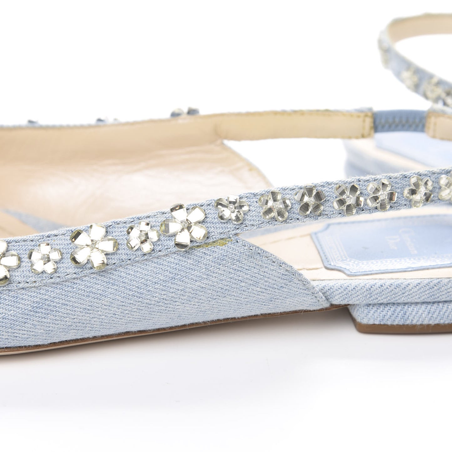 Denim Crystal Garland Flat Slingback 37.5 Celeste
