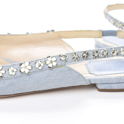 Christian Dior Denim Crystal Garland Flat Slingback 37.5 Celeste 10 of 11