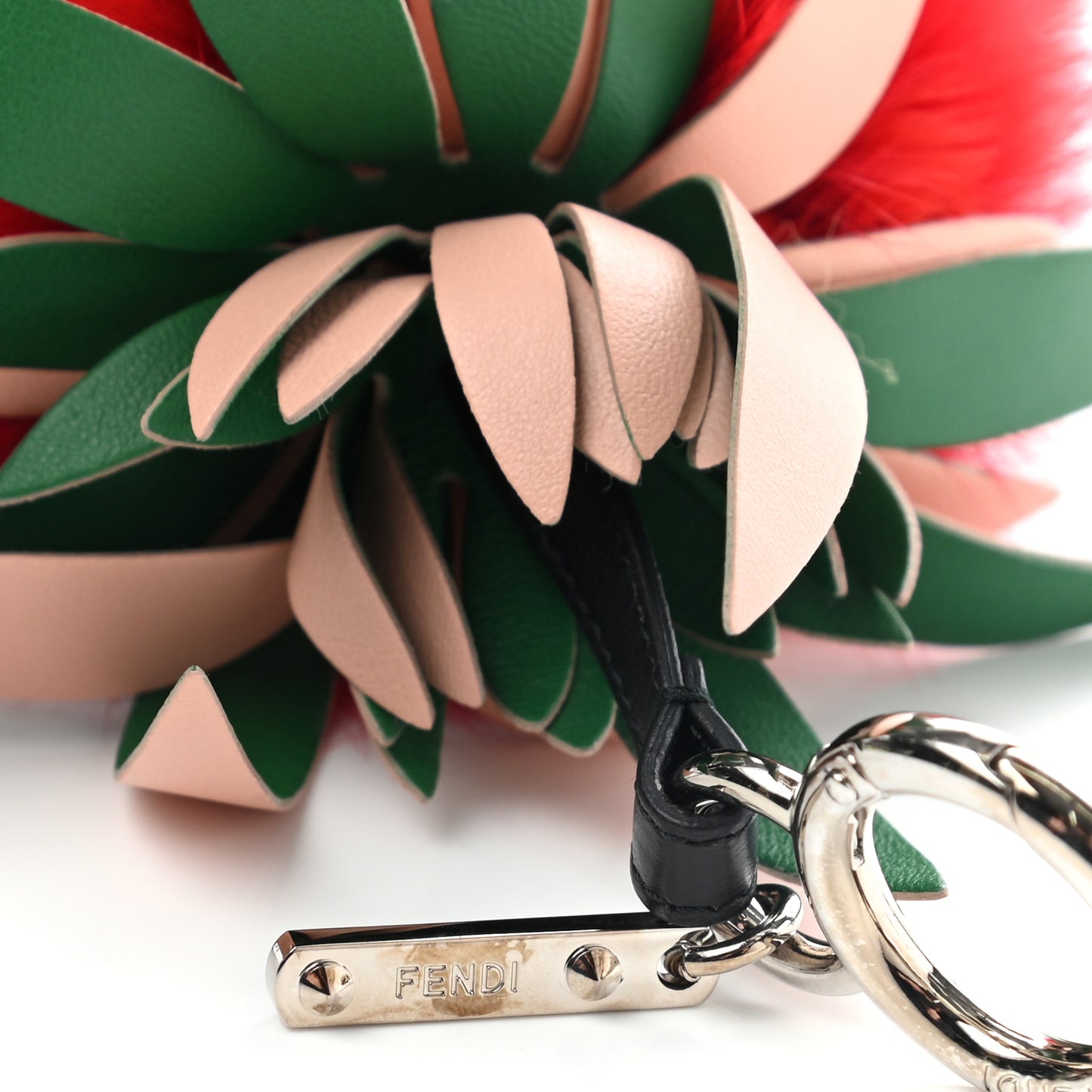 Fox Rabbit Fur Nappa Pineapple Bag Charm Rosso Cactus Multicolor